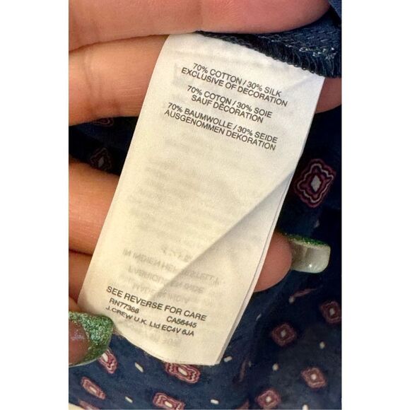 J. Crew Embroidered Blue & Red Long Bell-Sleeve Silk Blend Foulard Top Women's - Picture 7 of 11